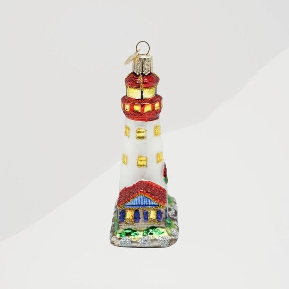 Old World Christmas OWC Lighthouse Ornament 2001 Blown Glass w/ Charm - Picture 4 of 6